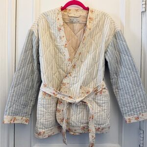 Madewell Quilted Floral-Trim Jacket in Cream & Light Blue